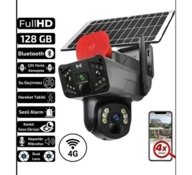Resim O-Kam Pro 3815 4g Sim Kartlı Solar Siren + Çift Yön Ses + Işık IP66 Kamera 6mp 2 Lens 3 Görüntü 