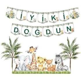 Resim GARENTAS Doğum Günü Bannerı, Safari Temalı Yazı ile 