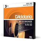 Resim D'Addario EJ10-3D 80/20 Bronze Extra Light 3'lü Paket Akustik Gitar Teli (10-47) 