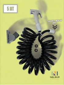 Resim Nalbur Bakkal Taharet Matik Set 3/8 Girişli Patlamaz Spiral Hortum Başlık Wc Matik 5 Mt Siyah 