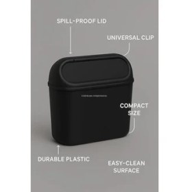 Resim Araç Içi Çöp Kovası, Mini Otomobil Çöp Kutusu, Klipsli ve Kancalı Tasarım, Kol Dayama Veya Koltuk Arkasına Takılabilir, Siyah Plastik Araba Çop Kabı, Dökülme Önleyici Kapaklı 