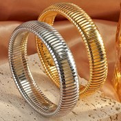 Resim Vintage minimalist yüksek kaliteli elastik dokulu halka bilezik, 0.8cm, 1.0cm, 1.2cm, 1.6cm boyutlarında, altın ve gümüş renk seçenekleriyle, hem erkekler hem de kadınlar için günlük partilerde giyilmeye uygundur. 