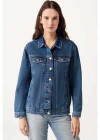 Resim Karla Dark Gold Icon Koyu Mavi Jean Ceket 001 