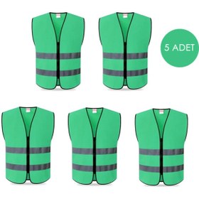 Resim jbox Reflektifli Yüksek Görünümlü Çok Amaçlı Kumaş Yelek Fermuarlı 5 Adet (YENİ YASAYA UYGUN) 