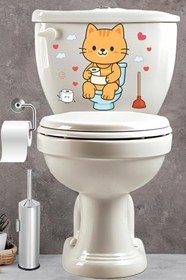 Resim Klozet Sticker Sevimli Kedi Kalpler ve Bulutlar Temalı Banyo Tuvalet Sticker 