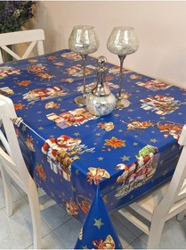 Resim Yeni Yıl Desenli Elyaflı Pvc Masa Örtüsü Silinebilir Ve Su Geçirmez Muşamba Mrl137c Mavi 
