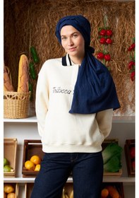 Resim Mirsoy Scarf Ritmik Desen Pamuk Jakar Şal Lacivert 