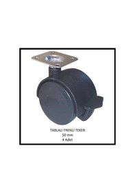 Resim Frenli Tablalı Mobilya Tekerleği, 50 Mm 4 Adet , Ofis Koltuk, Dolap, Etejer, 360 Derece Döner Siyah 