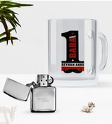 Resim Bk Gift Kişiye Özel 1. Sınıf Baba Cam Kupa Bardak Benzinli Metal Çakmak Seti 