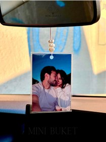 Resim Merit Flower Mini Buket Kişiye Özel Fotoğraflı Araç Süsü, Kokusuz Araba Hediyesi, Fotoğraflı Dikiz Aynası Süsü 