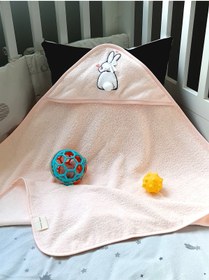Resim Tanem Home %100 Pamuk Pembe Tavşan Desen Nakışlı Bebek Havlu Kundak 75x75 Cm 