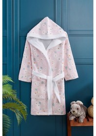 Resim Daisy Desen Dijital Baskılı Genç Çocuk Bornozu Pudra 