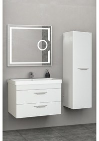 Resim Maria 80 Cm Banyo Dolabi Mercekli Led Ayna - Beyaz (Boy Dolap Dahil) Çok Renkli 