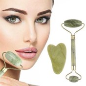 Resim BUFFER® Çift Taraflı 2li Cilt Yüz Masaj Aleti Jade Roller Yeşim Taşı Seti 