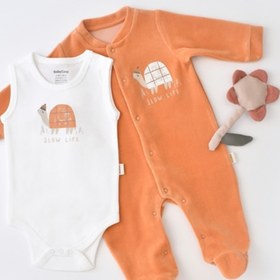 Resim BabyCosy Organik Kadife Turtle Patikli Tulum Badi Set 