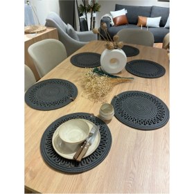 Resim Jütex Home Hasır Görünümlü Jüt Amerikan Servis Servis Takımı Yıkanabilir Isıya Dayanıklı Jüt Antrasit 6 Parça 