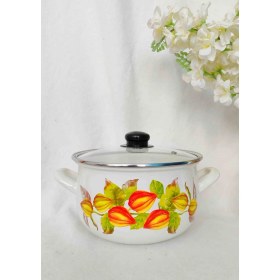 Resim Altın Çilek Emaye Tencere 5 litre Süt Yoğurt Çorba Tenceresi 