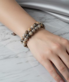 Resim Fosil Mercan 8mm Çift Sıra Makrome Doğal Taş Bileklik 