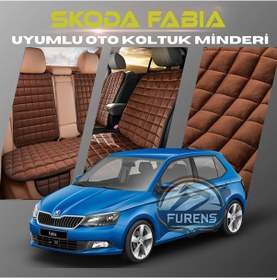 Resim Skoda Fabia Kahverengi Tay Tüyü Cepli & Terletmez Sırtlı Oto Koltuk Minder Seti - Koruma Kılıfı Ön & Arka Set 