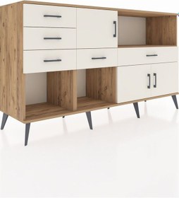 Resim Kronos Konsol 2 Raflı 5 Çekmeceli 3 Kapaklı 176x59x99 Çam-aytaşı Çam-aytaşı 