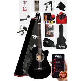 Resim Midex CG-390BK-XBAG Siyah Klasik Gitar 4/4 Sap Ayarlı Kesik Kasa Full Set (Çanta Tuner Askı Capo Metod Pena) Hint Gül Ağacı 