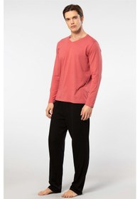 Resim Cacharel Erkek Uzun Kollu Modal Pijama Takım 2237/mercan Mercan 