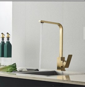 Resim İsaoğlu Yapı Mat Gold Mutfak Bataryası Mat Altın Evye Musluğu Kare Modern Tasarım Batarya Gold 