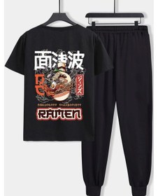 Resim Unisex Ramen Baskılı 2'li Eşofman Takımı Siyah 