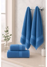 Resim 4 Lü Banyo Havlusu Seti %100 Pamuklu 70x140 Cm Pleasure Mavi-mavi 