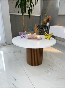 Resim MatBeyaZ Bohem vernikli ayaklı Mdf orta sehpa ofis sehpa salon sehpa 72 cm üst çapı 42 cm yüksek 