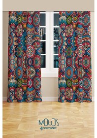 Resim Anatolia 10 Desenli Süet Oturma Odası Salon Fon Perde Baskılı Ekstrafor Büzgü 2 Kanat Prd-1101 Çok Renkli 