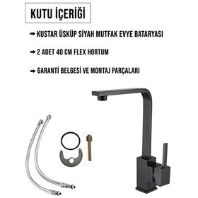 Resim Mix Siyah Kare Mutfak Evye Lavabo Bataryası Aç Kapa Batarya Musluk Siyah 