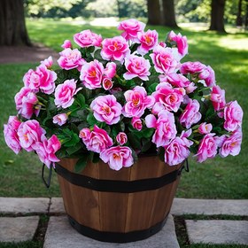 Resim 5 adet 7 dişli Rododendron Yapay Azalea Çiçekleri - Dış Mekan ve İç Mekan Dekorasyonu, Düğün Teklifleri, Saksı Bitkilerinde Mükemmel, Verandalarda, Bahçelerde, Avlularda, Şükran Günü, Paskalya, St. Patrick Günü, İşçi Bayramı, Anneler Günü, Kaplama Yok, Elektrik Yok, Pil Yok, Çiçek Süsleri 