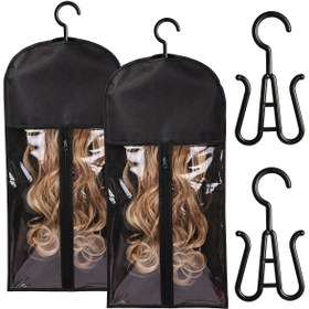 Resim 2 Set Peruk Askısı Saç Uzatma Tutucu Peruk Depolama için Çoklu Peruklar Çantalar Depolama ile Askı Peruk Tutucu Toz Geçirmez Saç Uzatma Depolama ile saç tokası saç uzantıları, peruklar ve aksesuarlar 