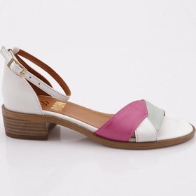 Resim Dgn 701 Kadin Bilekten Bağlamali Alçak Topuklu Sandalet 701-789-R15206 Beyaz - Fuşya - Su Yeşili 
