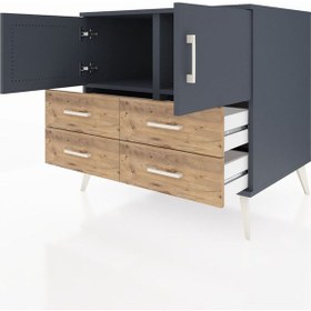Resim Kronos Şifonyer 2 Raflı 4 Çekmeceli 2 Kapaklı 88x59x80 Antrasit-antrasit/çam Antrasit/çam 
