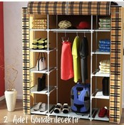 Resim Holtech Çift Yandan Raflı Plastik Profilli Bez Dolap Kumaş Gardırop 2 Adet Ekose Desenli Ekose Desen 