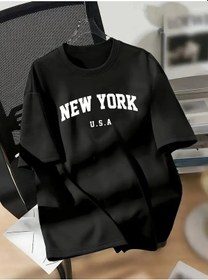 Resim Ge Ticaret New York Baskılı Oversize Bisiklet Yaka T-shirt - Siyah SIYAH 