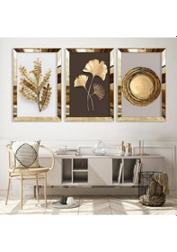 Resim 3'lü Gold Pleksi Kenar Kolaj Çizim Tablo 
