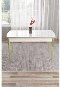 Resim Canisa Tia Serisi 80x132 Açılabilir Mdf Mutfak Masası Takımı Beyaz Masa Gold Detay 6 Kahverengi Sandalye Masa Beyaz Sandalye Kahve 