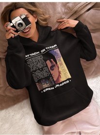Resim Sevbano Eren Yeager Baskılı Unisex Oversize Attack On Titan Anime Karakte Siyah 