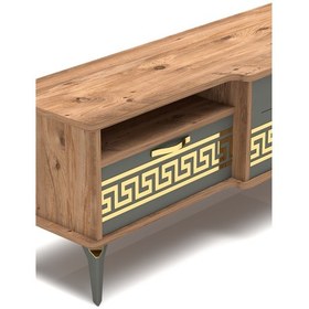 Resim Tv Sehpası Tv Ünitesi Vera Atlantik Çam Antrasit Çizgili 5051 Çok Renkli 