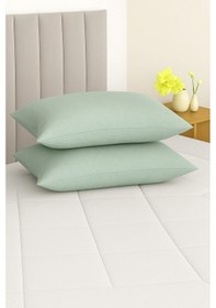 Resim Vevra Yeşil Düz Renkli 2 Li Yastık Kılıfı Pamuklu Kumaş Fermuarlı Yeşil 