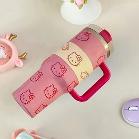 Resim Sanrio'S Stylish Hello Kitty Water Cup, a Large Capacity Thermos, Straw Cup, Perfect for School And Office Use, an Exquisite Gift Choice for Friends, Ideal for ' Birthdays, Christmas Gifts, And Valentine'S Day Presents. 