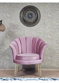 Resim Zafir Tekli İstiridye Gold Kaplama Telli Ayak Çay Seti Koltuk Tekli Berjer , Balkon, Salon, Ofis Pembe 