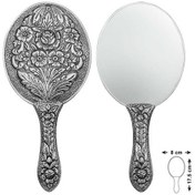 Resim 925 Ayar Gümüş Papatya Ve Gül Motifli El Aynası 