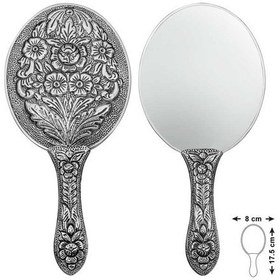 Resim 925 Ayar Gümüş Papatya Ve Gül Motifli El Aynası 