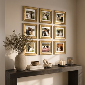 Resim Güzel Anılar Köşesi" Kişiye Özel Gold Çerçeveli Fotoğraf Kolajı Seti - Paspartusuz / 9 Adet 