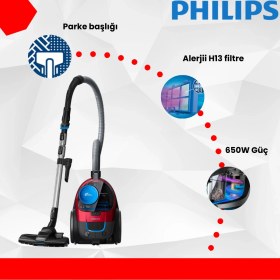 Resim Phılıps Power Pro City Toz Torbasız Elektrik Süpürgesi 650 W Güç Allergy H13 Filtre Parke Başlığı 