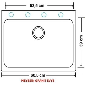 Resim Meyesin ME-60A Granit Tek Göz Mutfak Evyesi Antrasit 50 x 60 CM 
